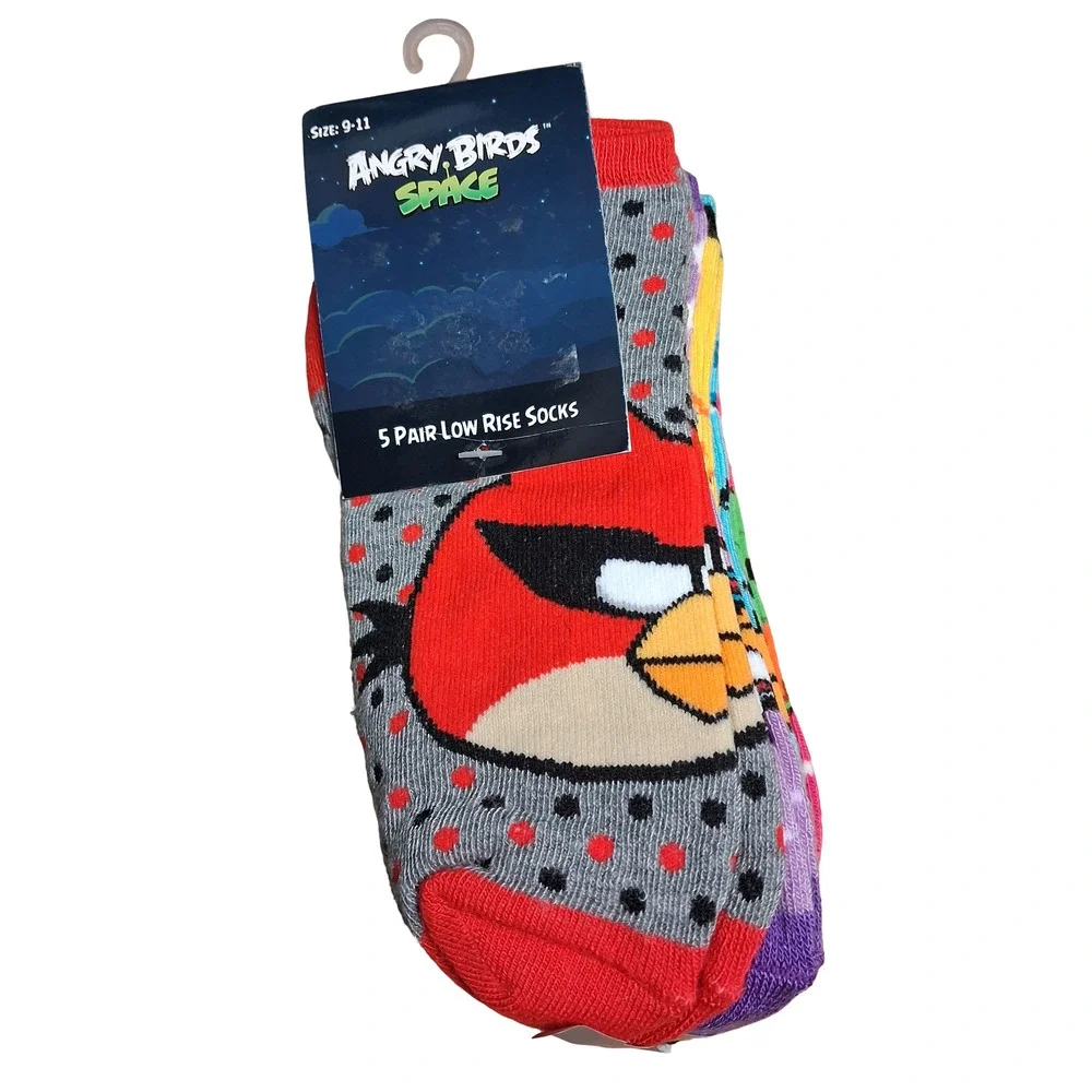 Angry Birds Space Low Rise Socks 5-Pair Pack Size 9-11 Multicolor Cartoon New
